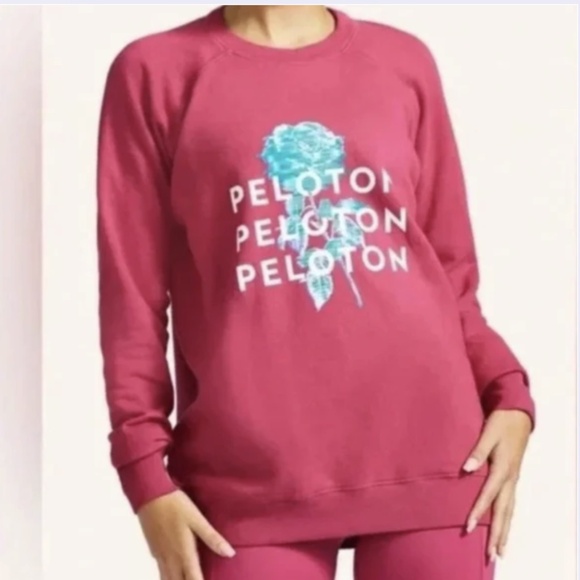 Peloton Tops - Peloton Private Label Deep Pink Blue Rose French Terry Lined Sweatshirt M NWT